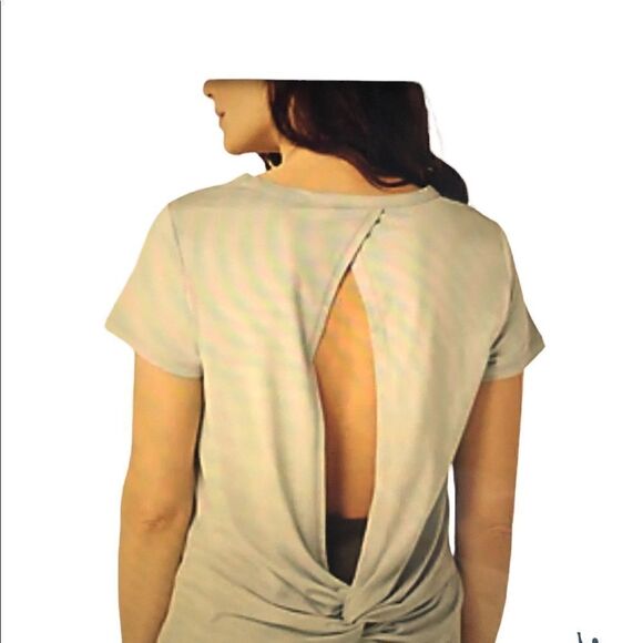 zuda Z-Cool Open Back Knotted Tee. Heather ed Grey.      NWT - Picture 2 of 4